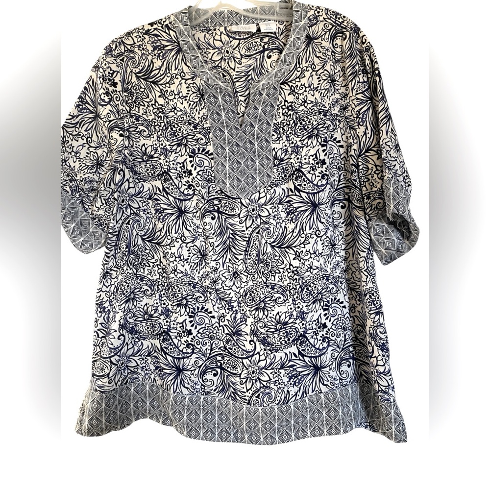 Women’s Navy and White Printed Linen Tunic